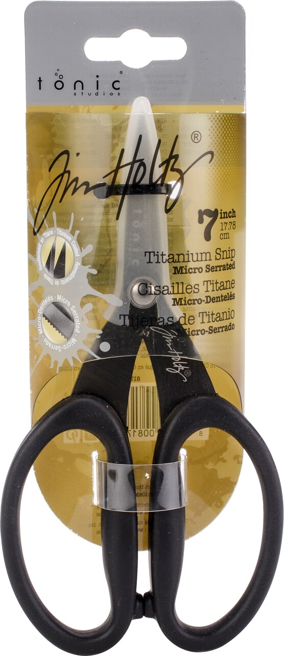 Tim Holtz Small Titanium Scissors - 7 Inch Mini Snips with Micro Serrated Blade - Non Stick Craft Tool for Cutting Paper, Fabric, and Sewing - Black Comfort Grip Handles